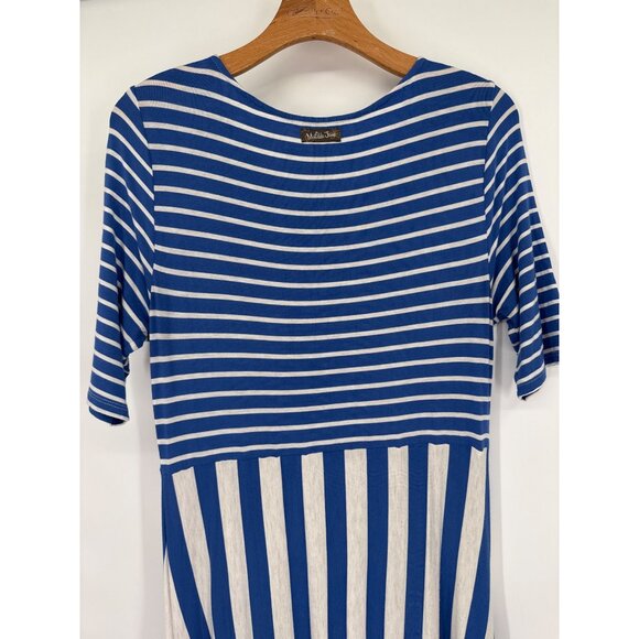 Matilda Jane Road Ahead Maxi dress Blue Striped Short Sleeves pockets knit women - Picture 5 of 6